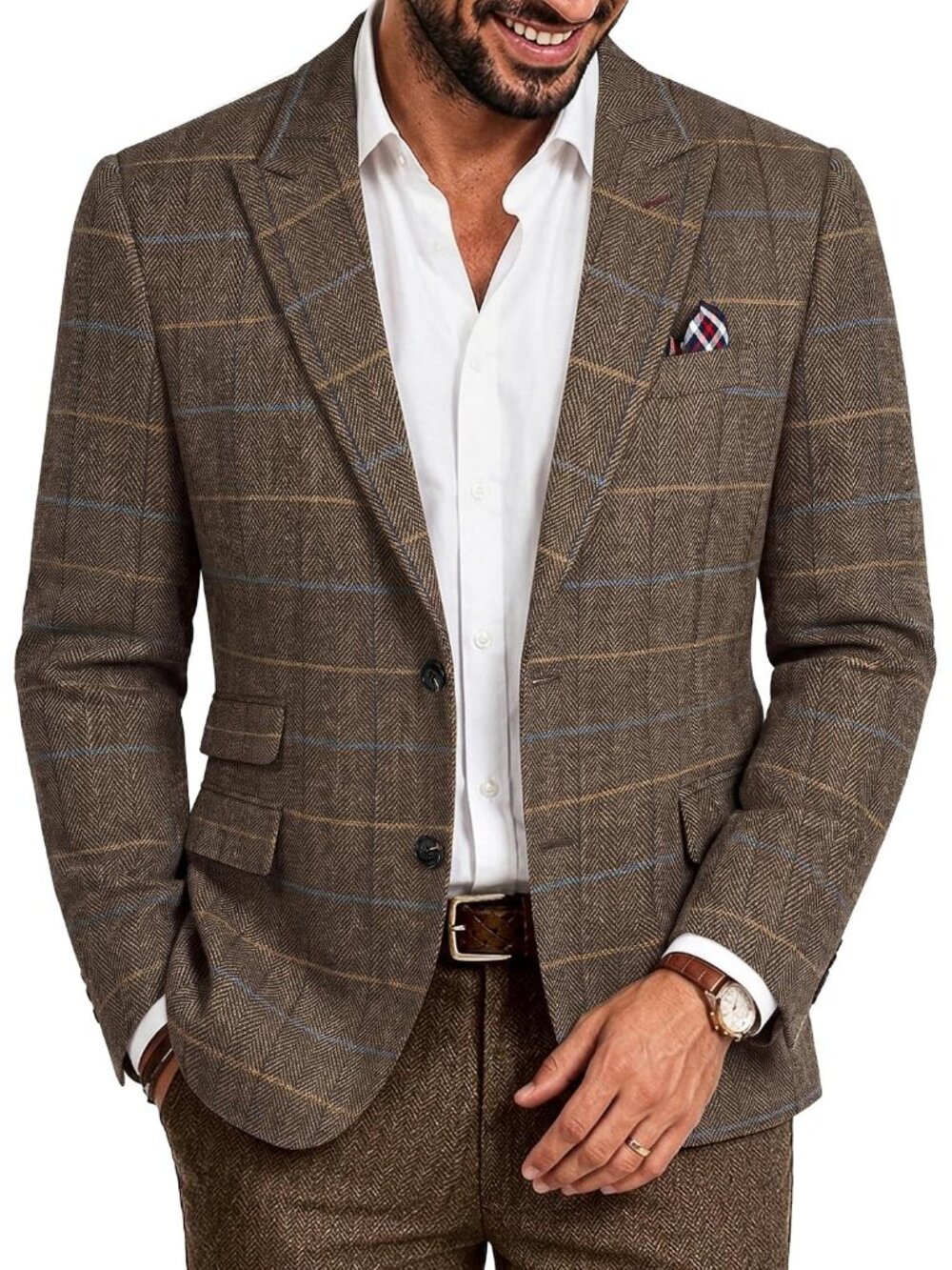Mens Blazer Tweed Wool Blend Sport Coat Herringbone Jacket